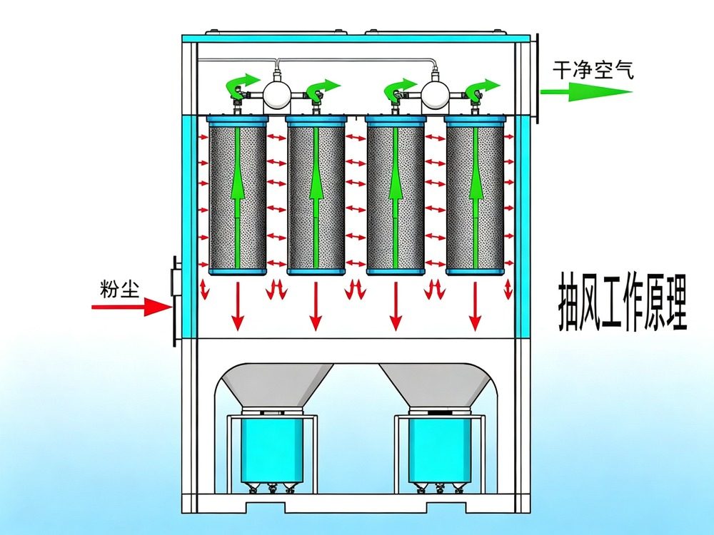 立式滤筒除尘器抽风工作原理图